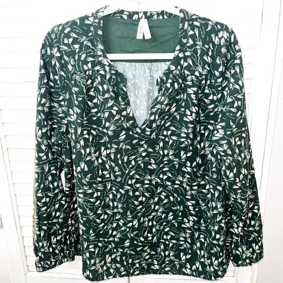 Pact Women's Green Botanical Abstract Print Organic Cotton Henley Popover Large - Picture 1 of 6